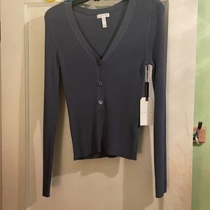 Long Sleeve Slate Blue Button Up Top